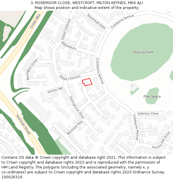 3, ROSEMOOR CLOSE, WESTCROFT, MILTON KEYNES, MK4 4JU: Location map and indicative extent of plot