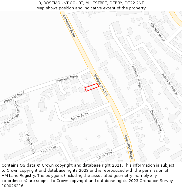 3, ROSEMOUNT COURT, ALLESTREE, DERBY, DE22 2NT: Location map and indicative extent of plot