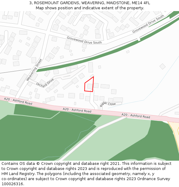 3, ROSEMOUNT GARDENS, WEAVERING, MAIDSTONE, ME14 4FL: Location map and indicative extent of plot