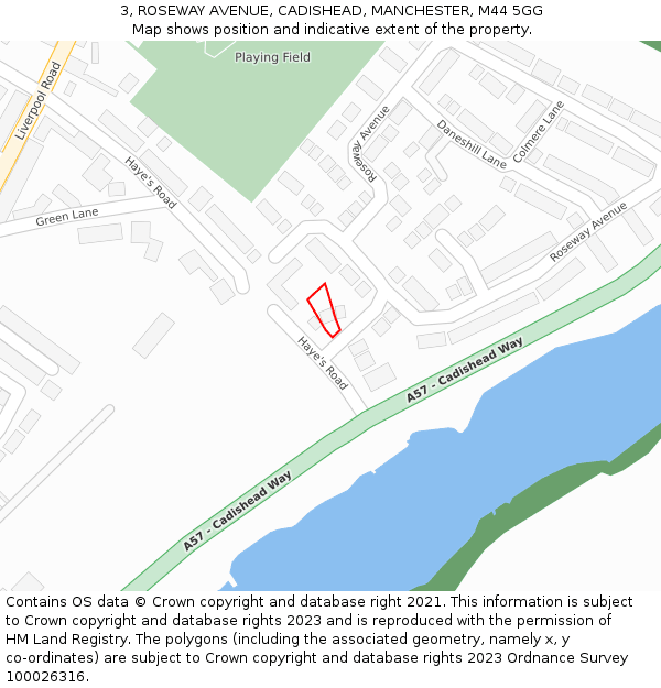 3, ROSEWAY AVENUE, CADISHEAD, MANCHESTER, M44 5GG: Location map and indicative extent of plot