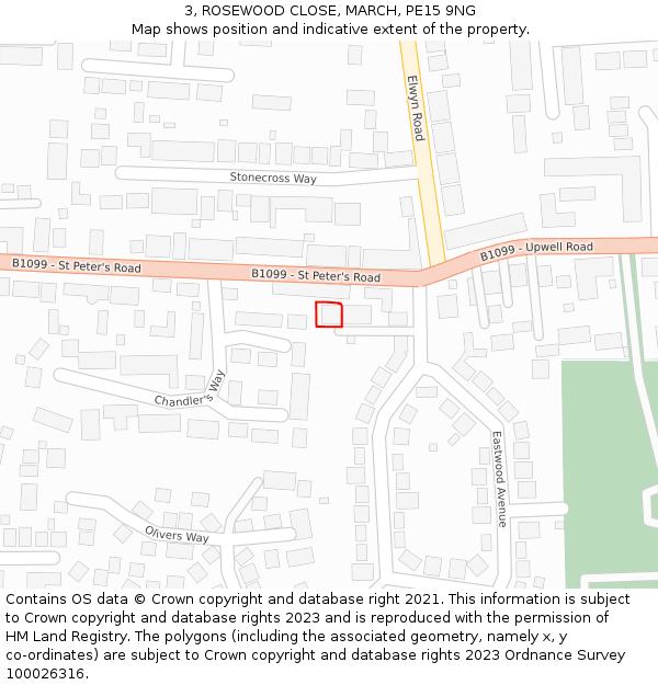 3, ROSEWOOD CLOSE, MARCH, PE15 9NG: Location map and indicative extent of plot