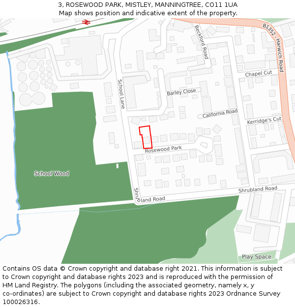 3, ROSEWOOD PARK, MISTLEY, MANNINGTREE, CO11 1UA: Location map and indicative extent of plot