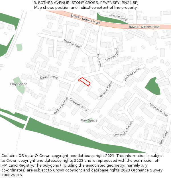 3, ROTHER AVENUE, STONE CROSS, PEVENSEY, BN24 5PJ: Location map and indicative extent of plot