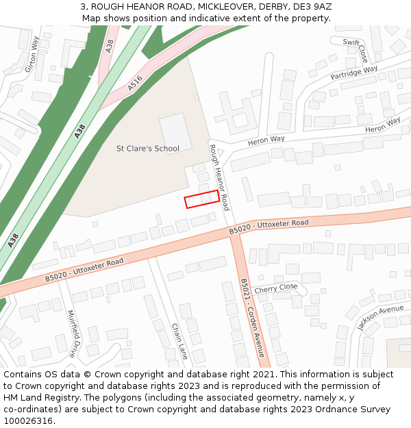 3, ROUGH HEANOR ROAD, MICKLEOVER, DERBY, DE3 9AZ: Location map and indicative extent of plot