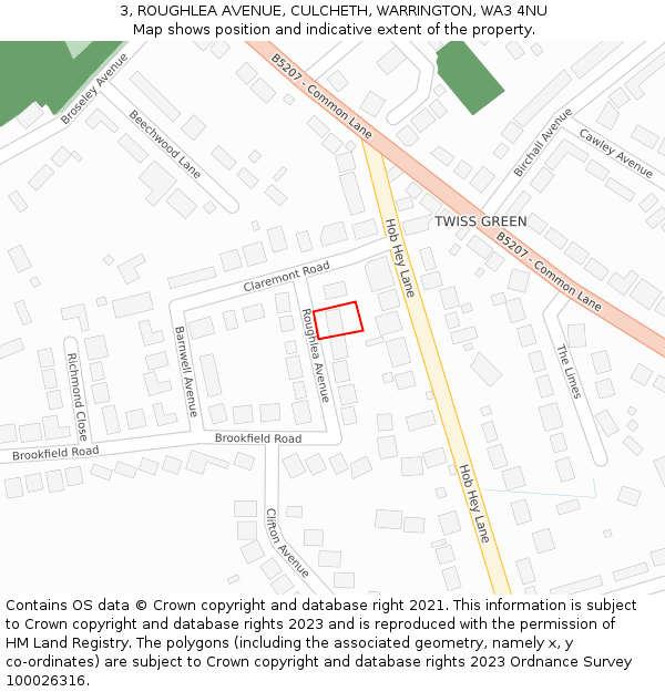 3, ROUGHLEA AVENUE, CULCHETH, WARRINGTON, WA3 4NU: Location map and indicative extent of plot