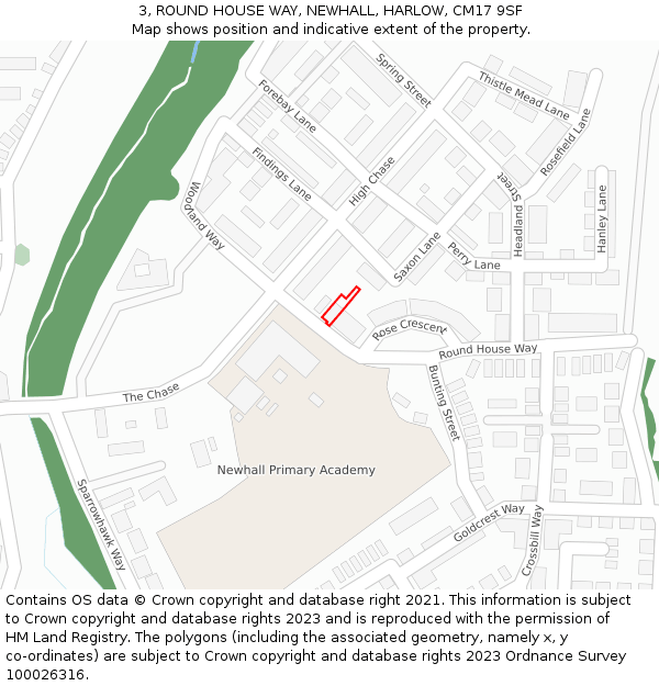 3, ROUND HOUSE WAY, NEWHALL, HARLOW, CM17 9SF: Location map and indicative extent of plot