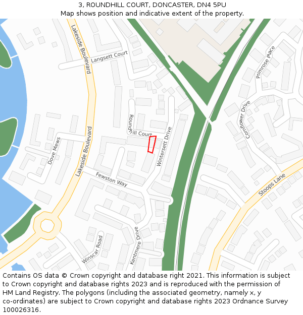 3, ROUNDHILL COURT, DONCASTER, DN4 5PU: Location map and indicative extent of plot