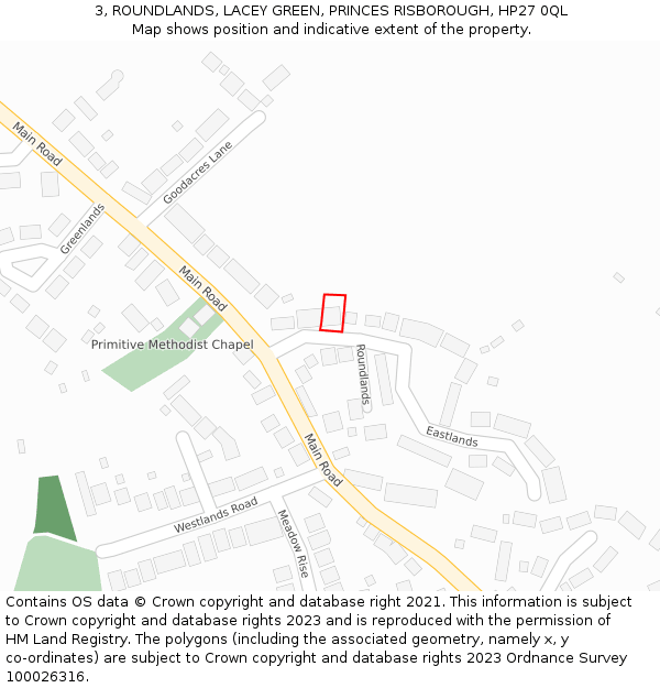 3, ROUNDLANDS, LACEY GREEN, PRINCES RISBOROUGH, HP27 0QL: Location map and indicative extent of plot