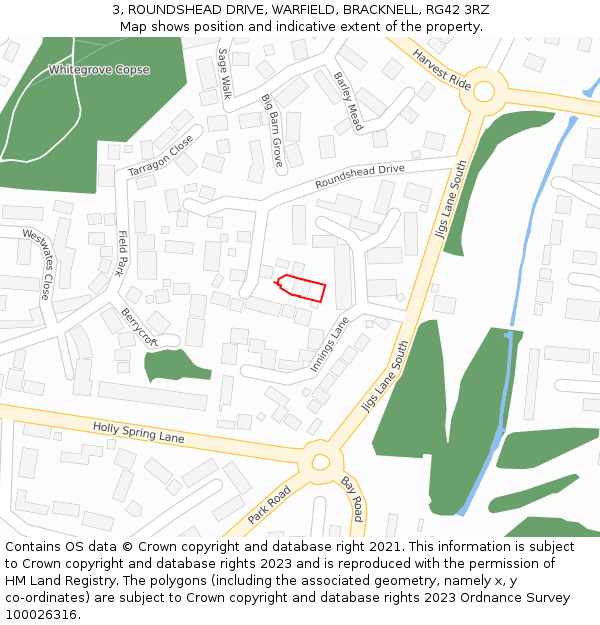 3, ROUNDSHEAD DRIVE, WARFIELD, BRACKNELL, RG42 3RZ: Location map and indicative extent of plot