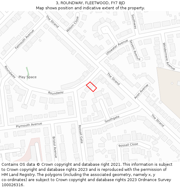 3, ROUNDWAY, FLEETWOOD, FY7 8JD: Location map and indicative extent of plot