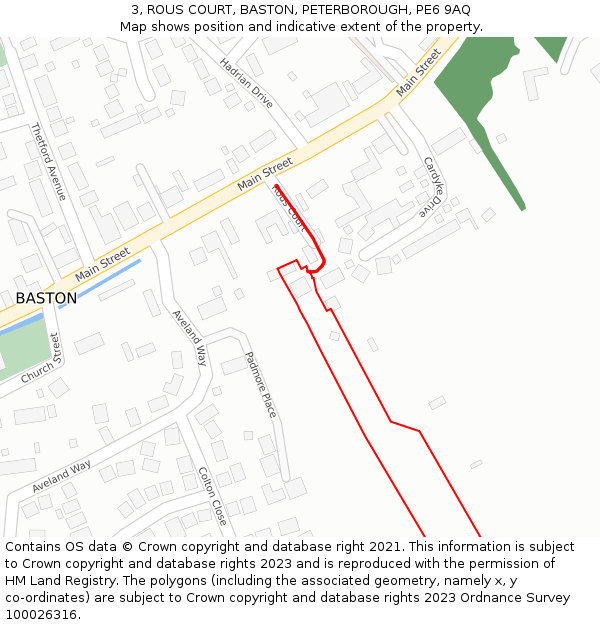 3, ROUS COURT, BASTON, PETERBOROUGH, PE6 9AQ: Location map and indicative extent of plot