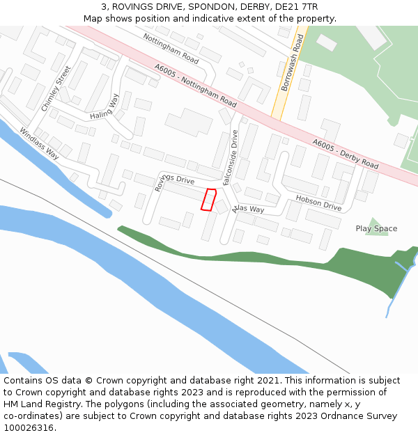 3, ROVINGS DRIVE, SPONDON, DERBY, DE21 7TR: Location map and indicative extent of plot