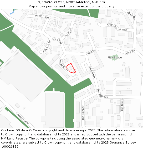 3, ROWAN CLOSE, NORTHAMPTON, NN4 5BP: Location map and indicative extent of plot