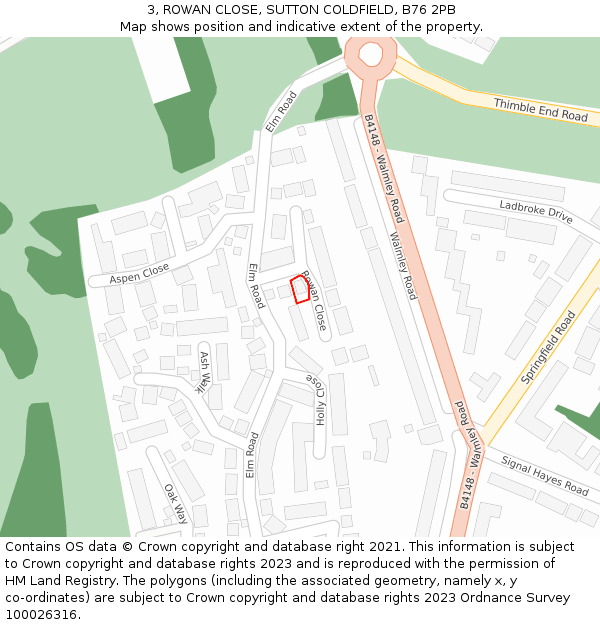 3, ROWAN CLOSE, SUTTON COLDFIELD, B76 2PB: Location map and indicative extent of plot