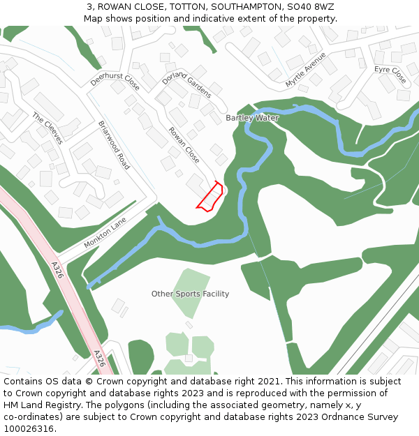 3, ROWAN CLOSE, TOTTON, SOUTHAMPTON, SO40 8WZ: Location map and indicative extent of plot