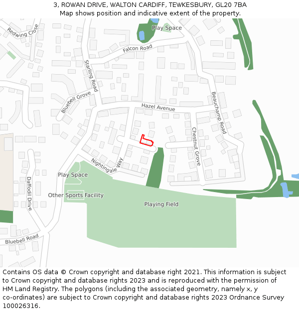 3, ROWAN DRIVE, WALTON CARDIFF, TEWKESBURY, GL20 7BA: Location map and indicative extent of plot