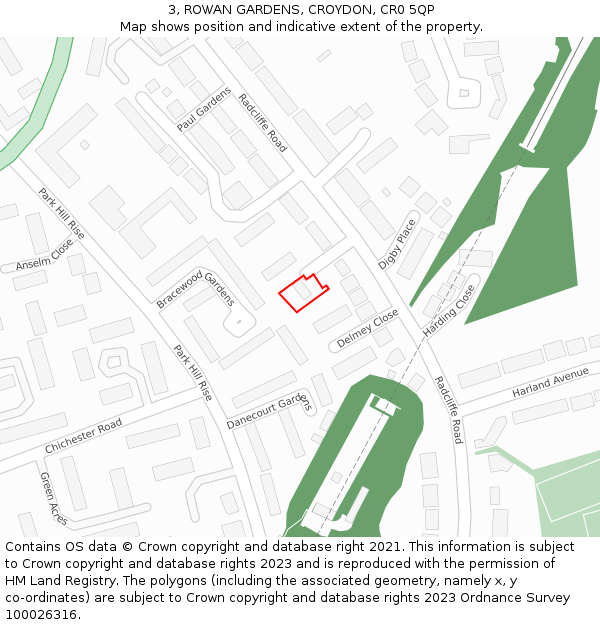 3, ROWAN GARDENS, CROYDON, CR0 5QP: Location map and indicative extent of plot