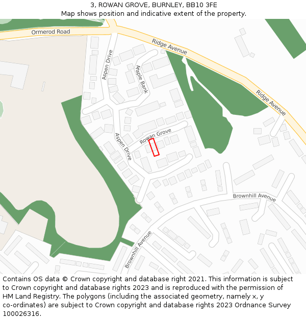 3, ROWAN GROVE, BURNLEY, BB10 3FE: Location map and indicative extent of plot