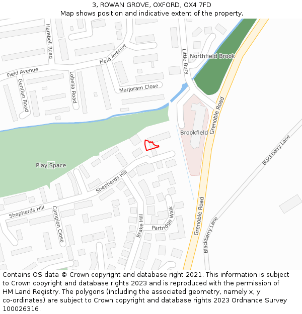 3, ROWAN GROVE, OXFORD, OX4 7FD: Location map and indicative extent of plot