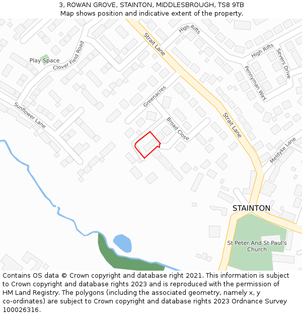 3, ROWAN GROVE, STAINTON, MIDDLESBROUGH, TS8 9TB: Location map and indicative extent of plot