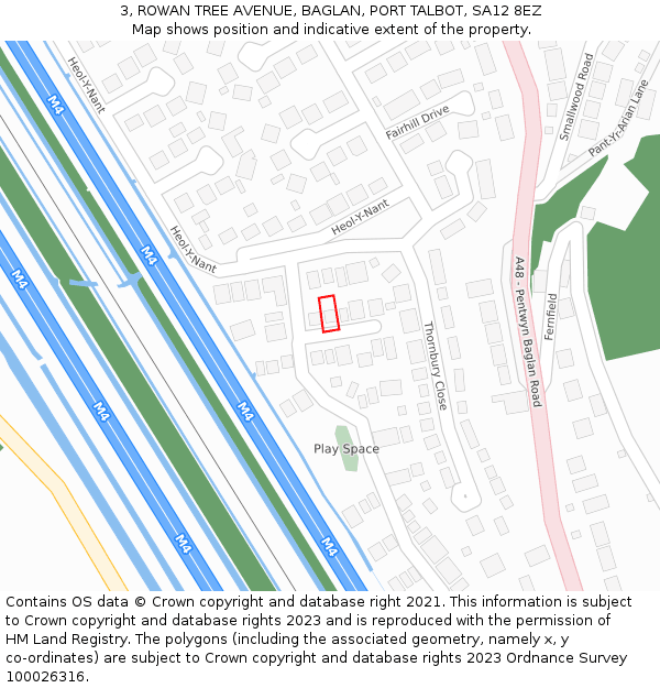 3, ROWAN TREE AVENUE, BAGLAN, PORT TALBOT, SA12 8EZ: Location map and indicative extent of plot