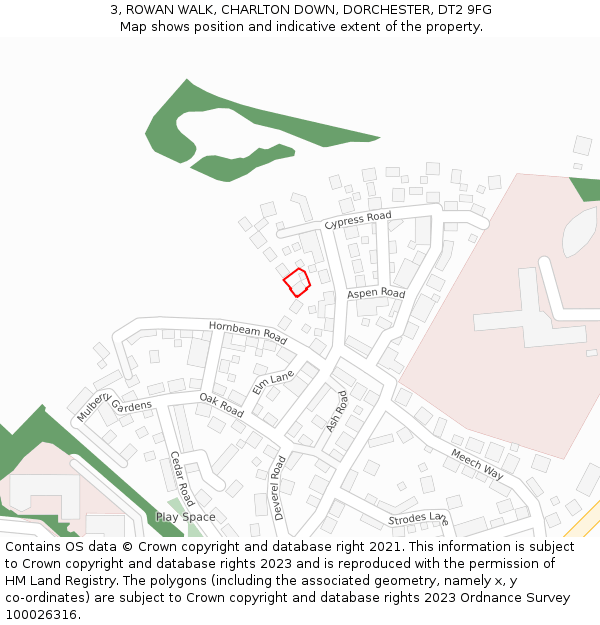 3, ROWAN WALK, CHARLTON DOWN, DORCHESTER, DT2 9FG: Location map and indicative extent of plot