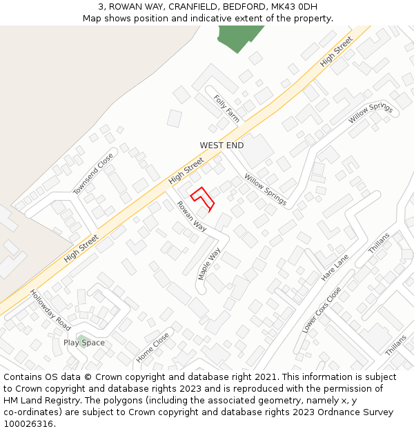 3, ROWAN WAY, CRANFIELD, BEDFORD, MK43 0DH: Location map and indicative extent of plot