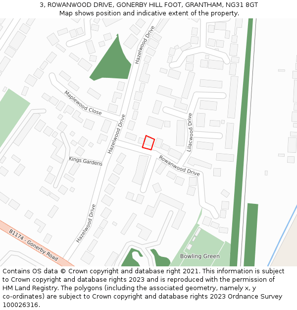 3, ROWANWOOD DRIVE, GONERBY HILL FOOT, GRANTHAM, NG31 8GT: Location map and indicative extent of plot
