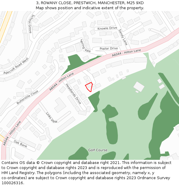 3, ROWANY CLOSE, PRESTWICH, MANCHESTER, M25 9XD: Location map and indicative extent of plot
