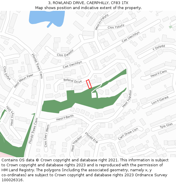 3, ROWLAND DRIVE, CAERPHILLY, CF83 1TX: Location map and indicative extent of plot