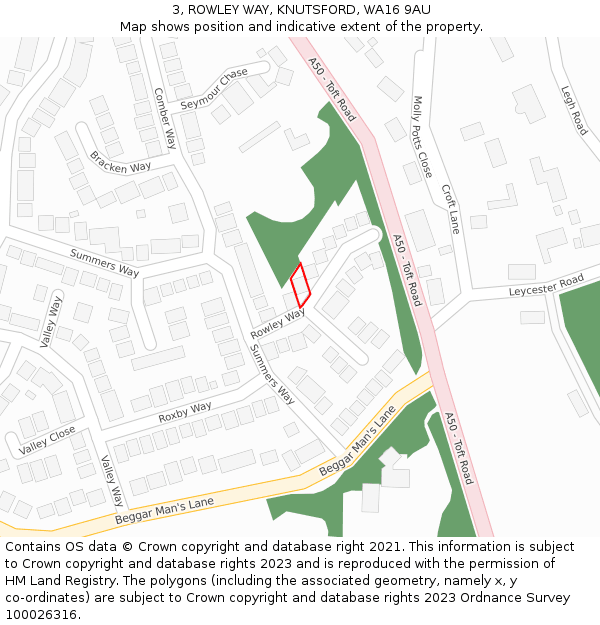 3, ROWLEY WAY, KNUTSFORD, WA16 9AU: Location map and indicative extent of plot