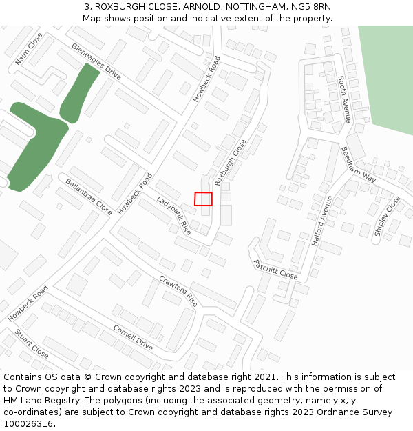 3, ROXBURGH CLOSE, ARNOLD, NOTTINGHAM, NG5 8RN: Location map and indicative extent of plot