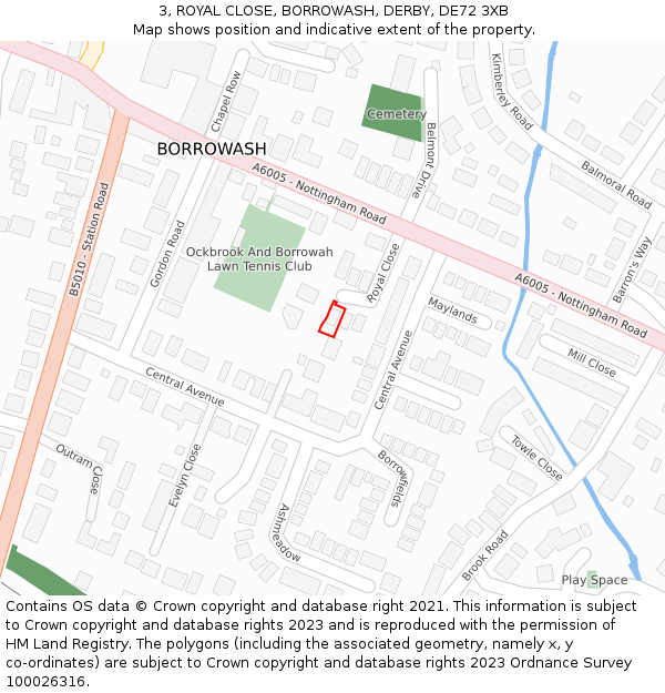 3, ROYAL CLOSE, BORROWASH, DERBY, DE72 3XB: Location map and indicative extent of plot