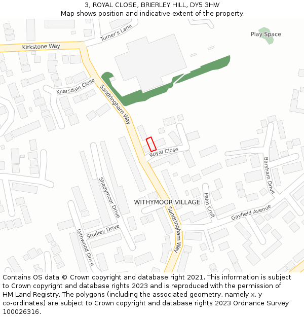 3, ROYAL CLOSE, BRIERLEY HILL, DY5 3HW: Location map and indicative extent of plot