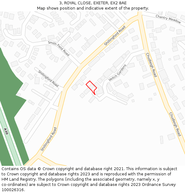 3, ROYAL CLOSE, EXETER, EX2 8AE: Location map and indicative extent of plot