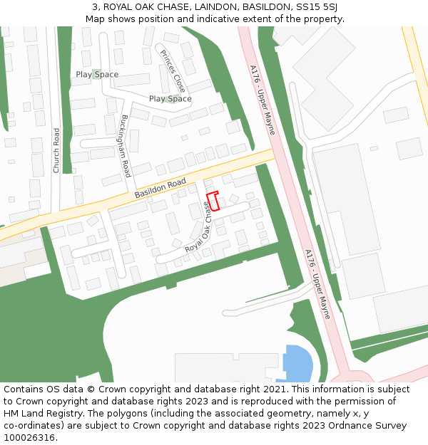 3, ROYAL OAK CHASE, LAINDON, BASILDON, SS15 5SJ: Location map and indicative extent of plot