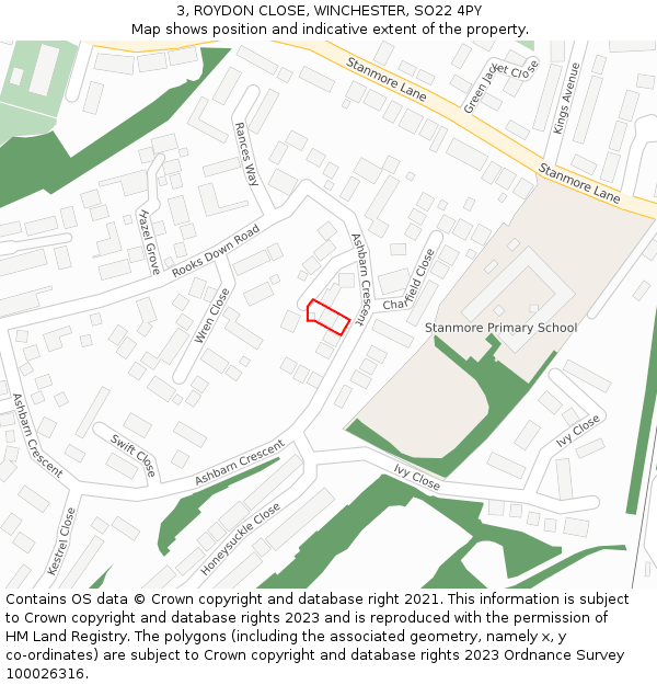 3, ROYDON CLOSE, WINCHESTER, SO22 4PY: Location map and indicative extent of plot