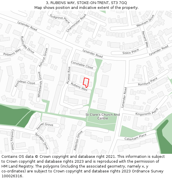 3, RUBENS WAY, STOKE-ON-TRENT, ST3 7GQ: Location map and indicative extent of plot