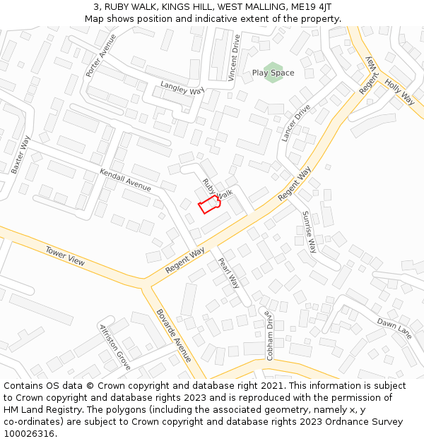 3, RUBY WALK, KINGS HILL, WEST MALLING, ME19 4JT: Location map and indicative extent of plot