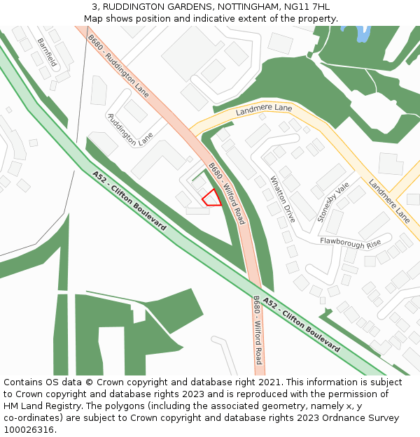 3, RUDDINGTON GARDENS, NOTTINGHAM, NG11 7HL: Location map and indicative extent of plot