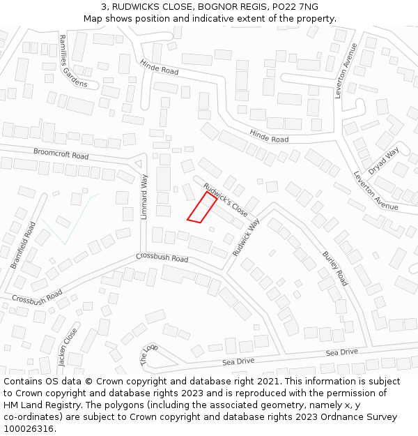 3, RUDWICKS CLOSE, BOGNOR REGIS, PO22 7NG: Location map and indicative extent of plot