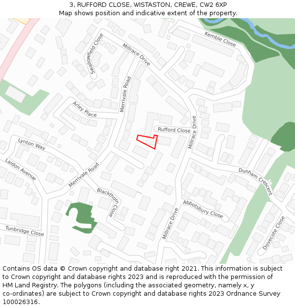 3, RUFFORD CLOSE, WISTASTON, CREWE, CW2 6XP: Location map and indicative extent of plot