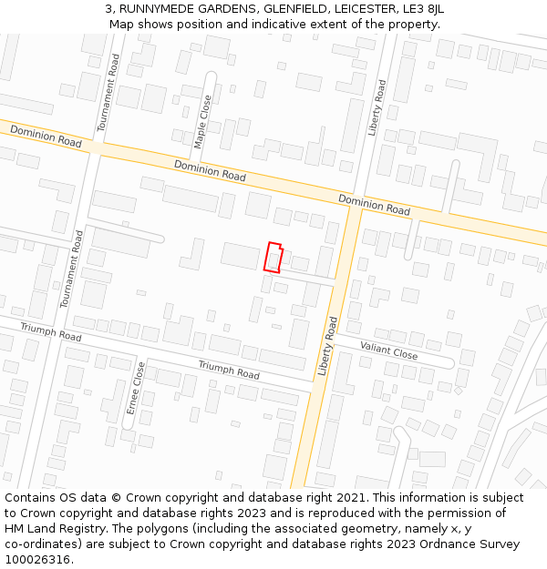 3, RUNNYMEDE GARDENS, GLENFIELD, LEICESTER, LE3 8JL: Location map and indicative extent of plot