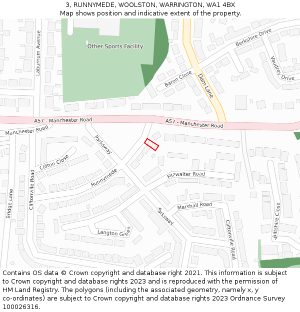 3, RUNNYMEDE, WOOLSTON, WARRINGTON, WA1 4BX: Location map and indicative extent of plot