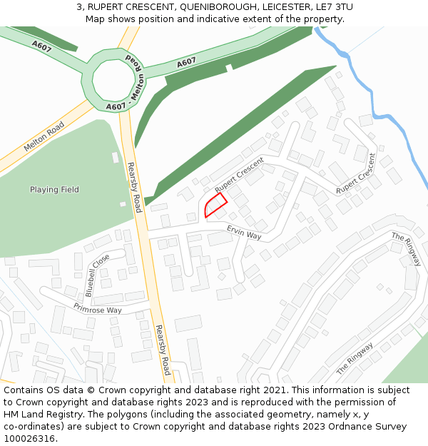 3, RUPERT CRESCENT, QUENIBOROUGH, LEICESTER, LE7 3TU: Location map and indicative extent of plot
