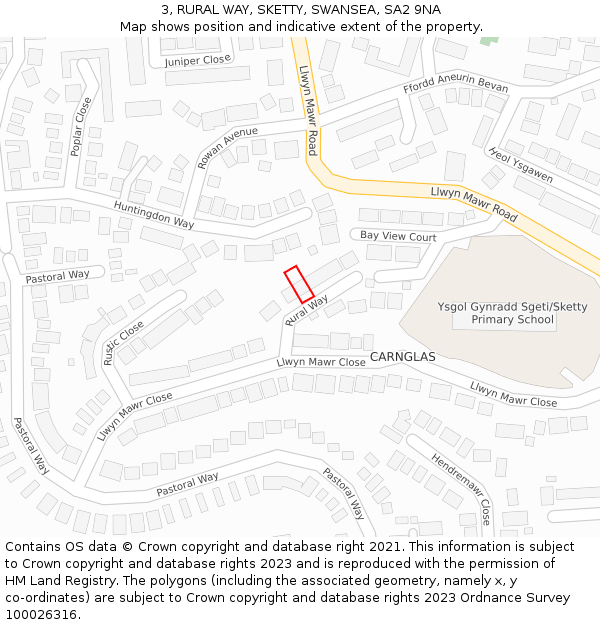 3, RURAL WAY, SKETTY, SWANSEA, SA2 9NA: Location map and indicative extent of plot