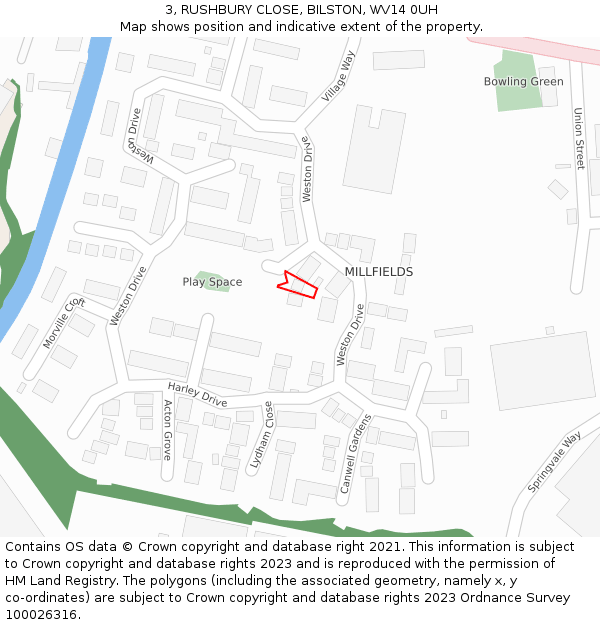 3, RUSHBURY CLOSE, BILSTON, WV14 0UH: Location map and indicative extent of plot