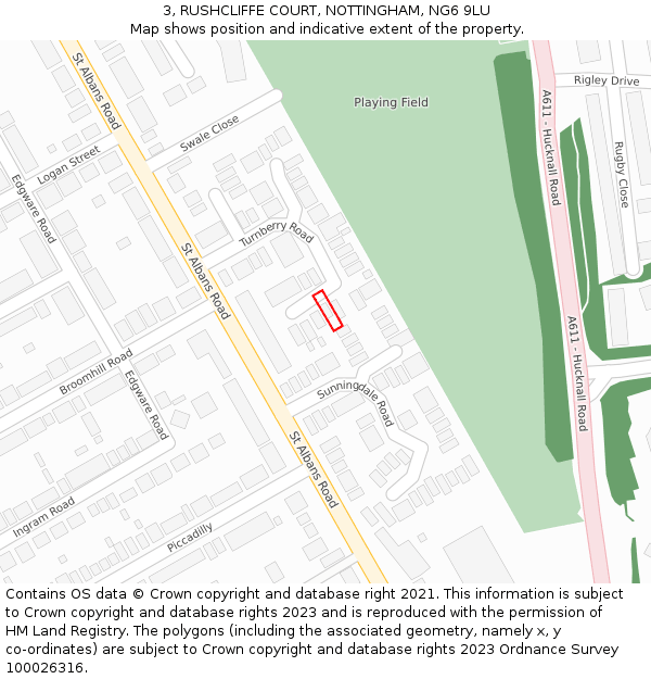 3, RUSHCLIFFE COURT, NOTTINGHAM, NG6 9LU: Location map and indicative extent of plot