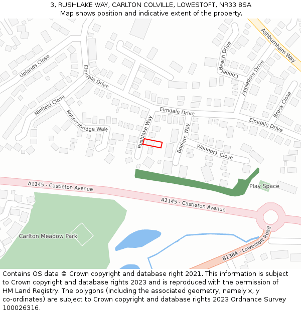 3, RUSHLAKE WAY, CARLTON COLVILLE, LOWESTOFT, NR33 8SA: Location map and indicative extent of plot