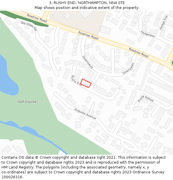3, RUSHY END, NORTHAMPTON, NN4 0TE: Location map and indicative extent of plot